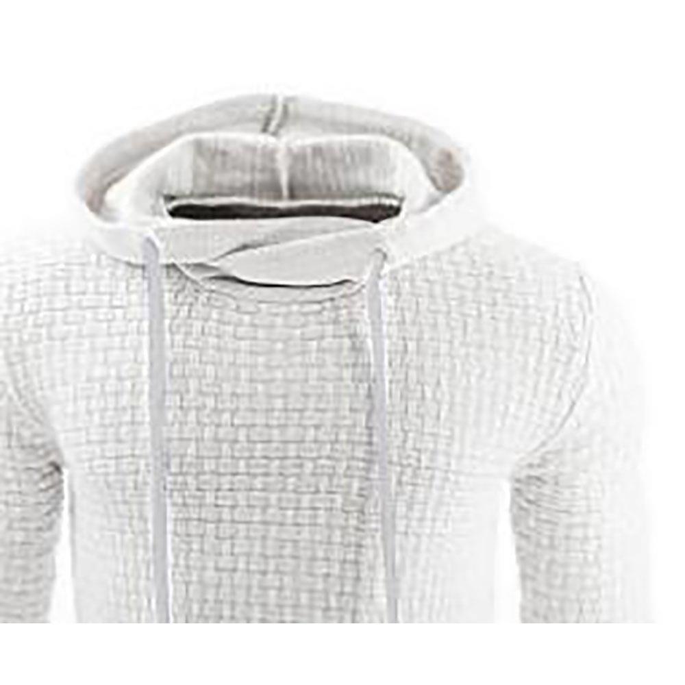Men's Basic Winter Warm Long Sleeve Grid Hoodie (Sweatshirt Outwear Sweater Size L) - White