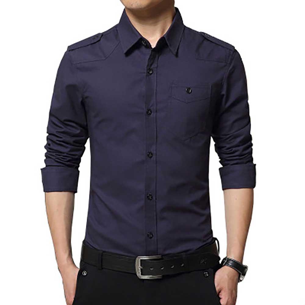 Men's Cotton Long Sleeve Shirt Dark Blue