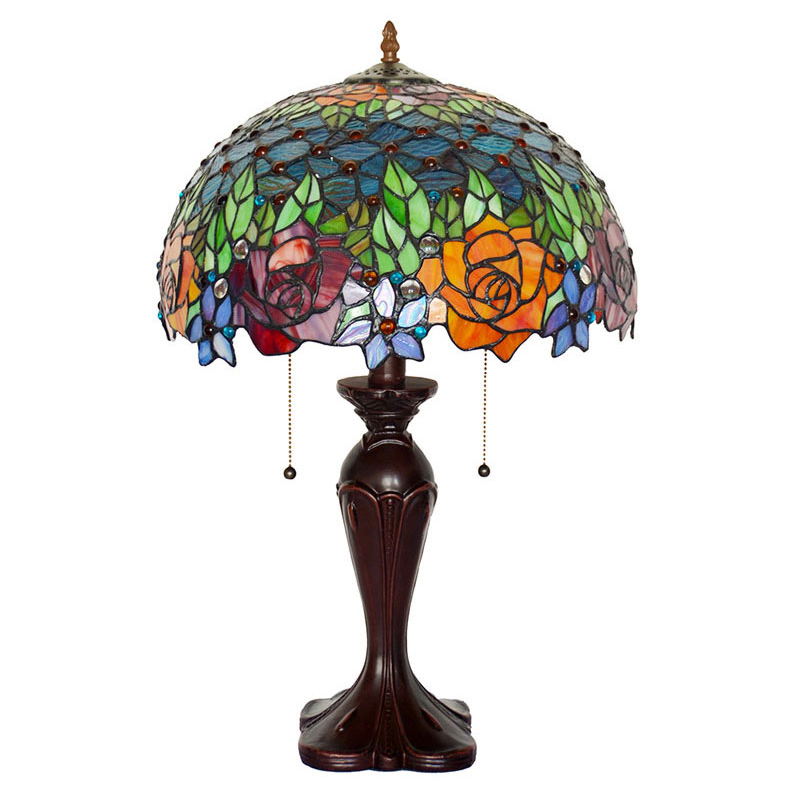 FUMAT Tiffany Style Stained Glass Table Lamp - Romantic Grape Rose Design(768 PCS Glass)
