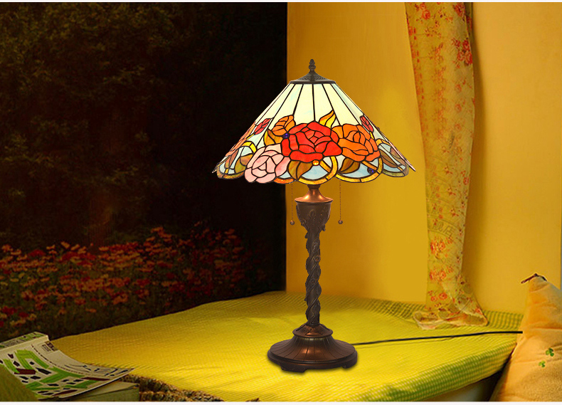 FUMAT 18 Inches Tiffany Style Stained Glass Handcrafted Table Lamp - Romantic Roses Design
