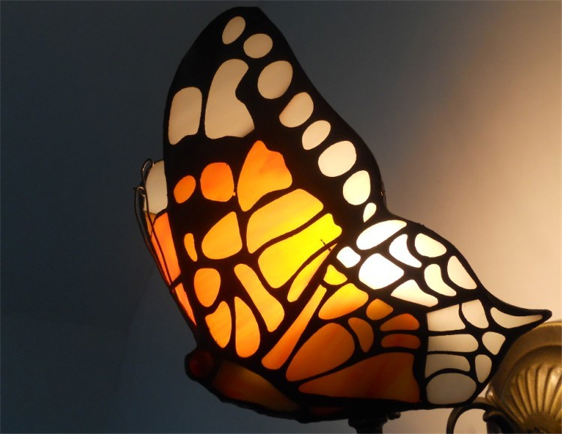 FUMAT Tiffany Style Stained Glass Wall Sconce - Creative Butterfly Glass Design