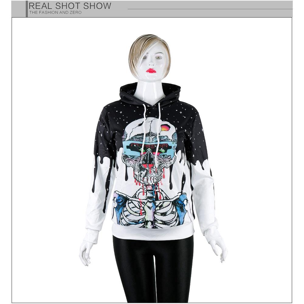 3D Digital Printed Skeleton Pattern Unisex Hoodie Size M Multicolor