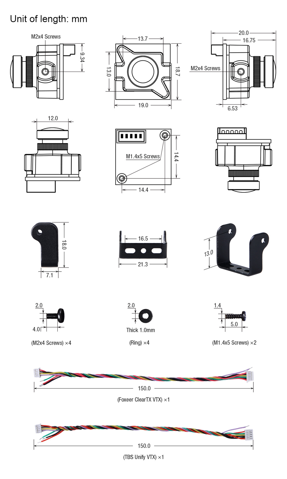 Foxeer Micro Falkor WDR 1.8mm 1/3 CMOS Sensor 1200TVL Wide Voltage 5-40V OSD FPV Camera 16:9 4:3 N/P Switchable - Black
