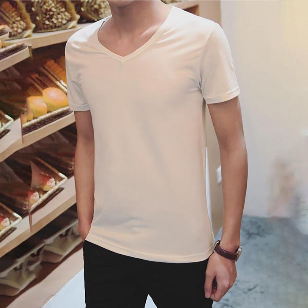 Men's Basic V-neck Short Sleeve T-shirt (Personality Tee Cultivating Size L) - White 41 Men's Basic V-neck Short Sleeve T-shirt (Personality Tee Cultivating Size M) - White