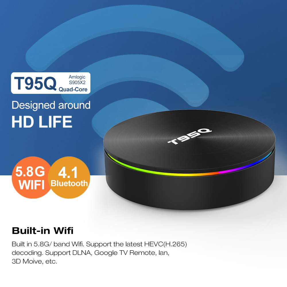 T95Q Amlogic S905X2 Android 8.1&nbsp;4GB DDR4 64GB eMMC TV Box Dual Band WiFi LAN Bluetooth USB3.0