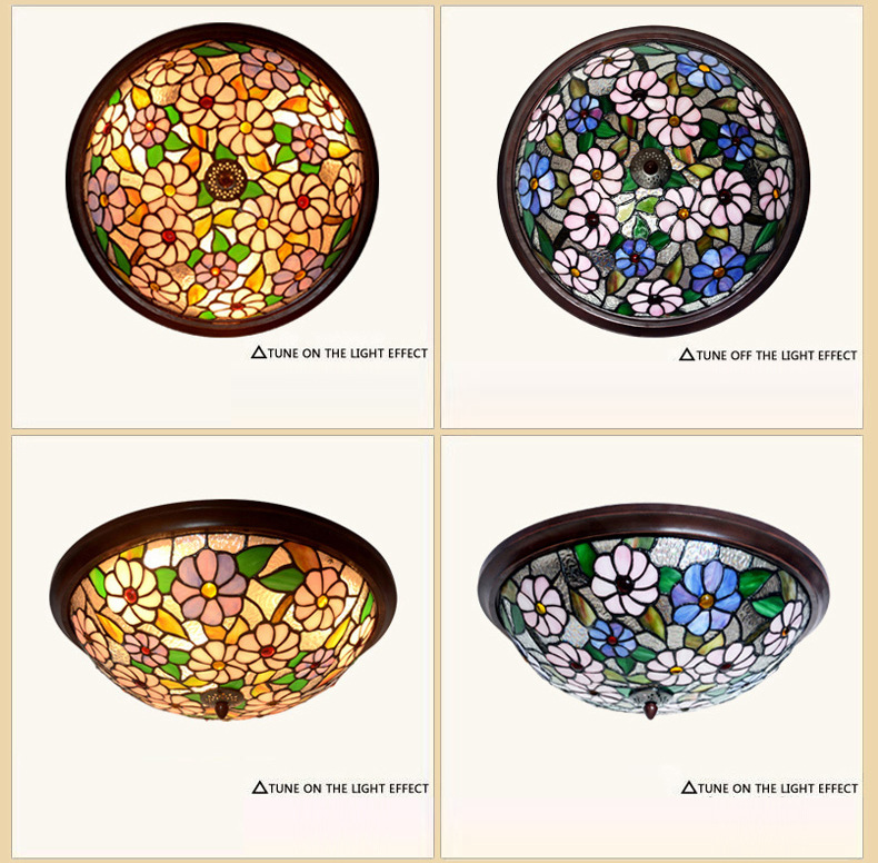 FUMAT Tiffany Style Stained Glass Handcrafted Retro Ceiling Light - Retro Floral Blossom Design