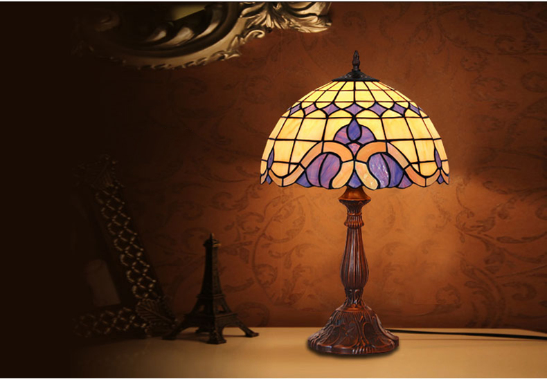 FUMAT Tiffany Style Stained Glass Table Lamp - Romantic Blue Tulip Design