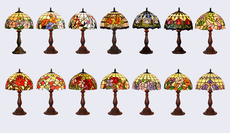 FUMAT Tiffany Style Stained Glass Table Lamp - Romantic Blue Tulip Design