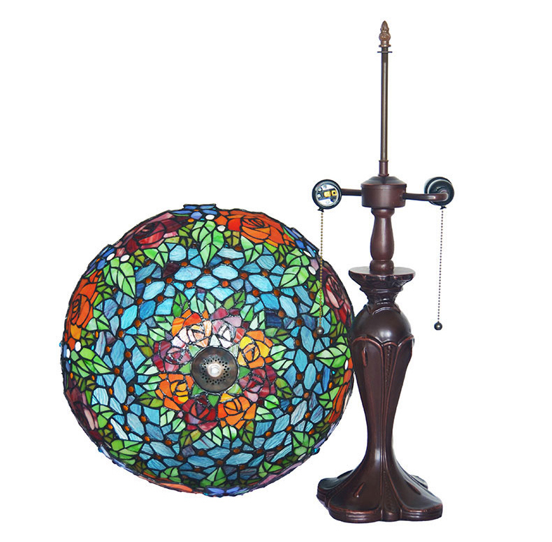 FUMAT Tiffany Style Stained Glass Table Lamp - Romantic Grape Rose Design(768 PCS Glass)