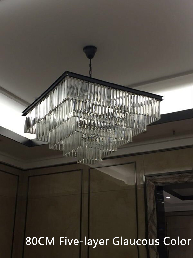 FUMAT European Square-Shaped Crystal Chandelier LED Light Pendant Hanging Lights for Hotel Villa Home Decor - 50CM Three-layer / Amber