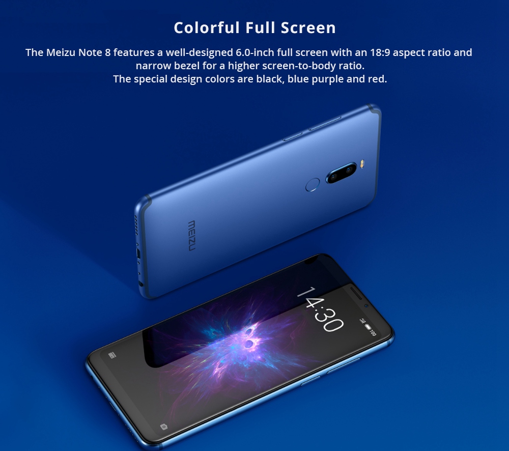 Meizu Note 8 6.0 Inch 4G LTE Smartphone Snapdragon 632 4GB 64GB 12.0MP + 5.0MP Двойные задние камеры Android 8.1 Face ID Быстрая зарядка - синий