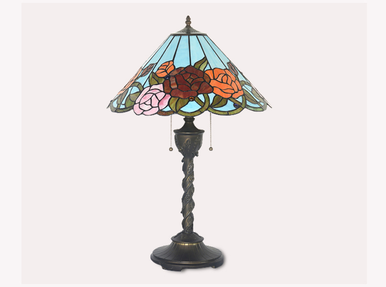 FUMAT 18 Inches Tiffany Style Stained Glass Handcrafted Table Lamp - Romantic Roses Design