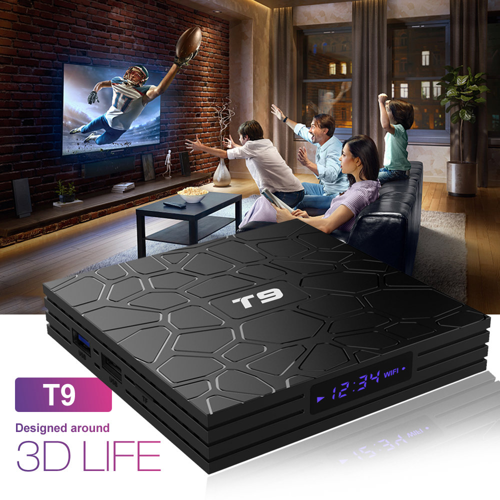 T9 RK3328 Android 8.1 4GB/64GB 4K TV Box with LED Display Dual Band WiFi Bluetooth LAN USB3.0 HDMI