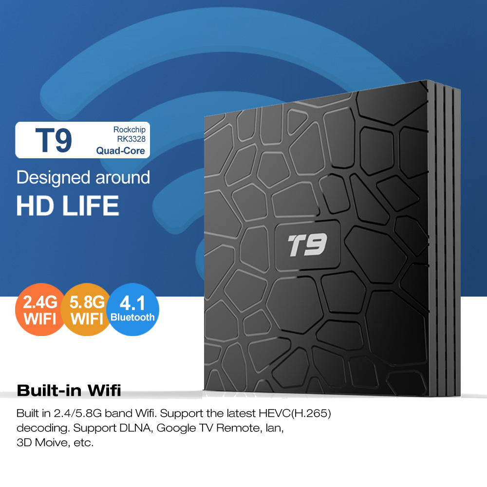 T9 RK3328 Android 8.1 4GB/64GB 4K TV Box with LED Display Dual Band WiFi Bluetooth LAN USB3.0 HDMI