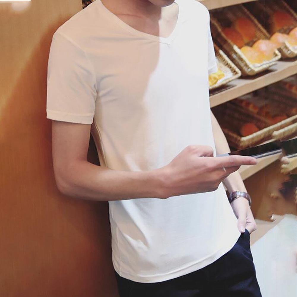 Men's Basic V-neck Short Sleeve T-shirt (Personality Tee Cultivating Size L) - White 42 Men's Basic V-neck Short Sleeve T-shirt (Personality Tee Cultivating Size M) - White