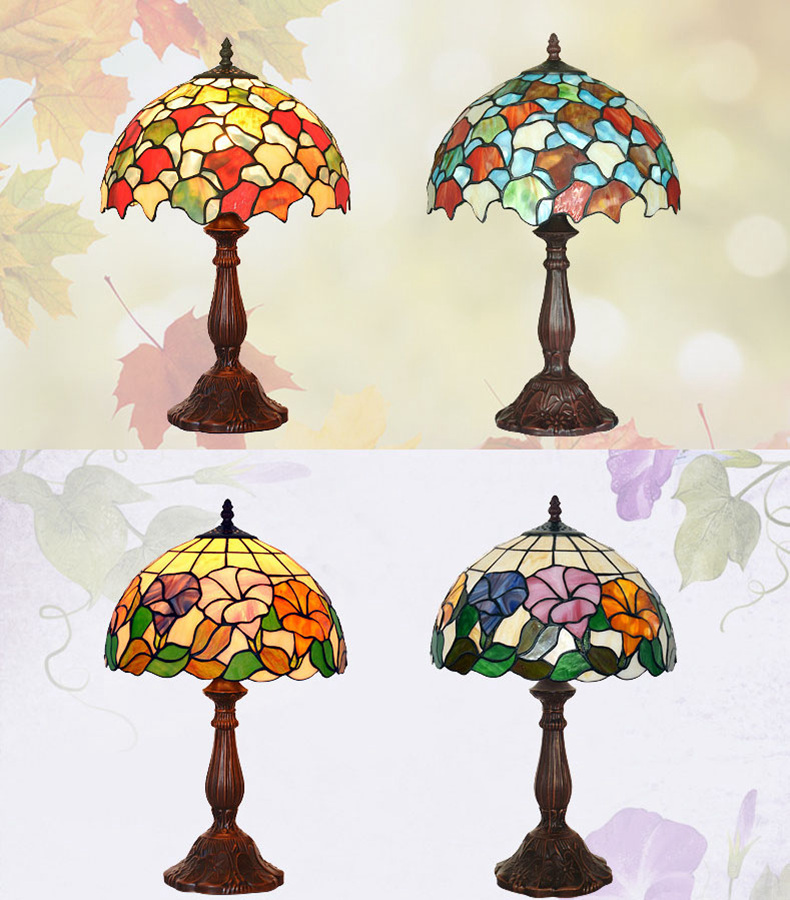 FUMAT Tiffany Style Stained Glass Table Lamp - Romantic Blue Tulip Design