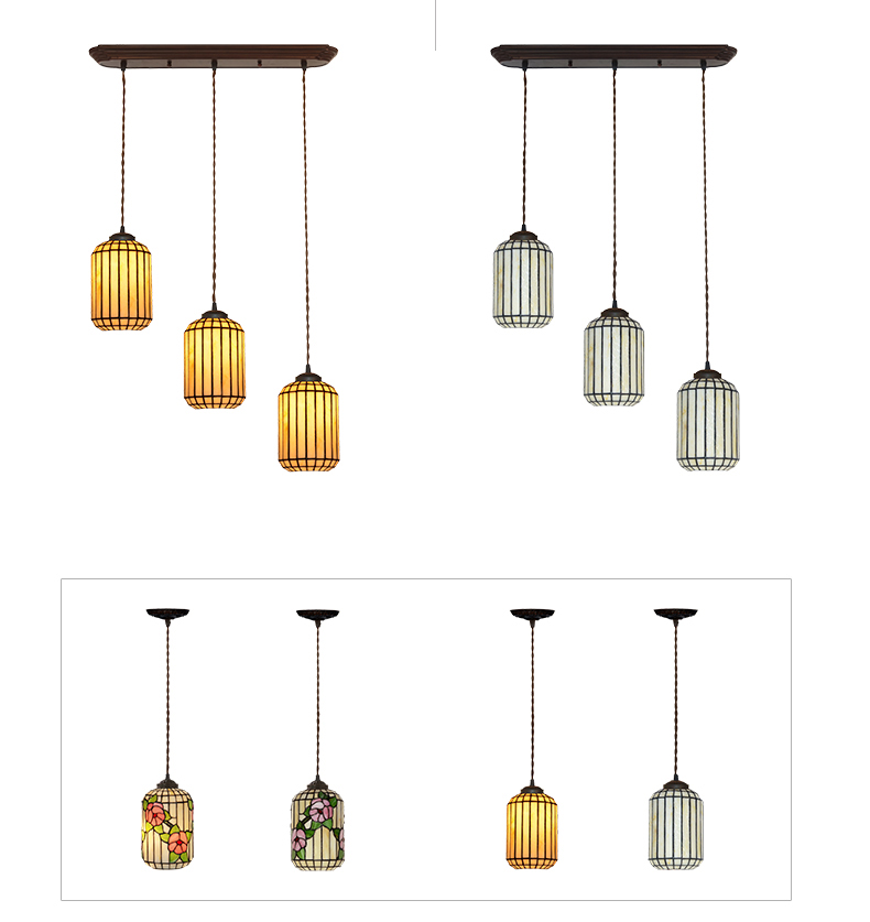 FUMAT Tiffany Style Stained Glass Handcrafted Pendant Light - Red Plum Design with 3 Lights