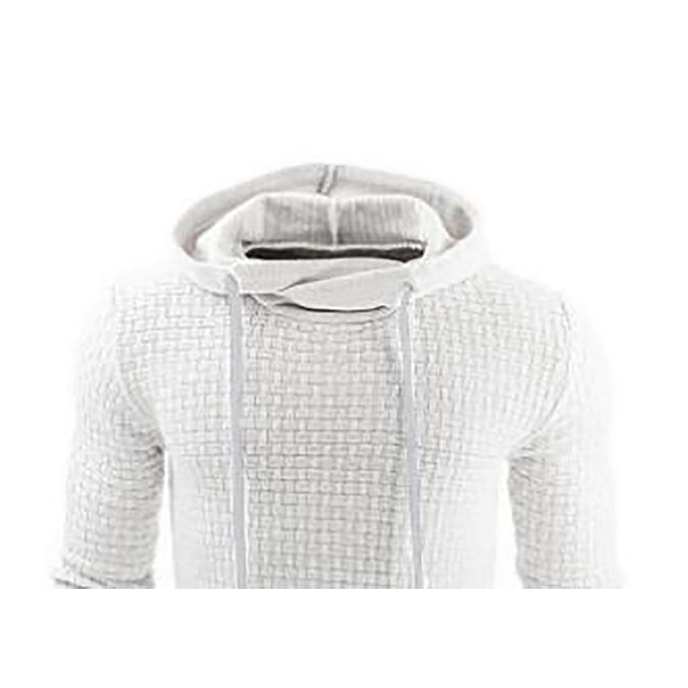 Men's Basic Winter Warm Long Sleeve Grid Hoodie (Sweatshirt Outwear Sweater Size L) - White
