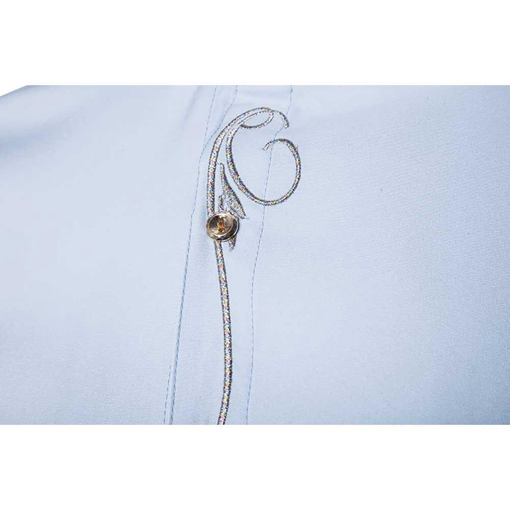 Men's Fashion Casual Long Sleeve Shirt Slim Fit Special Buttons Cotton Size S - Light Blue