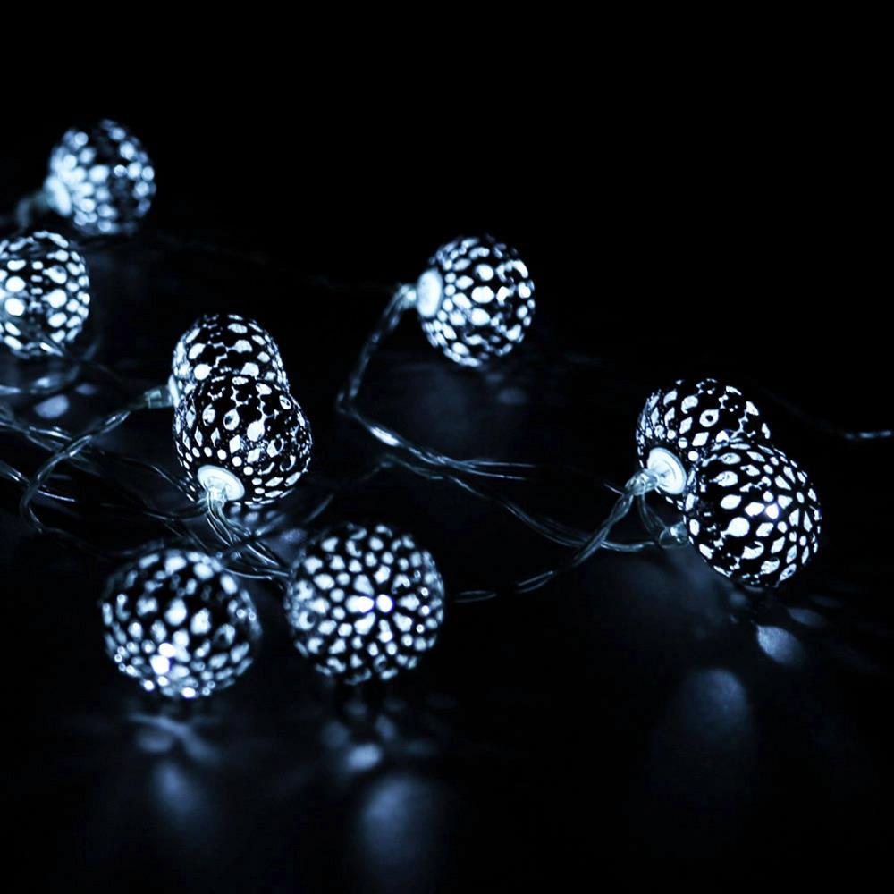 20PCS Metal Hollow LED Bulbs String Lights Fairy Balls for Garden Wedding Party (2.2 Meters) - Silver