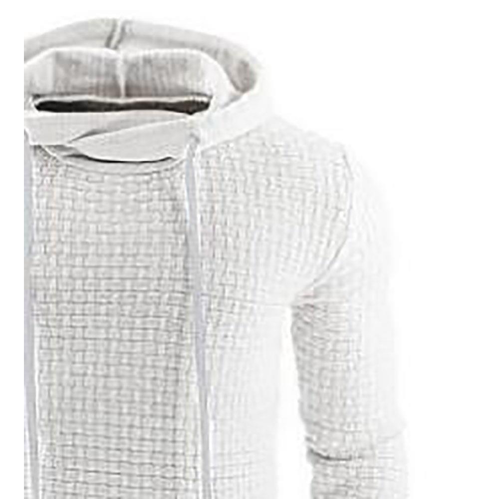 Men's Basic Winter Warm Long Sleeve Grid Hoodie (Sweatshirt Outwear Sweater Size L) - White