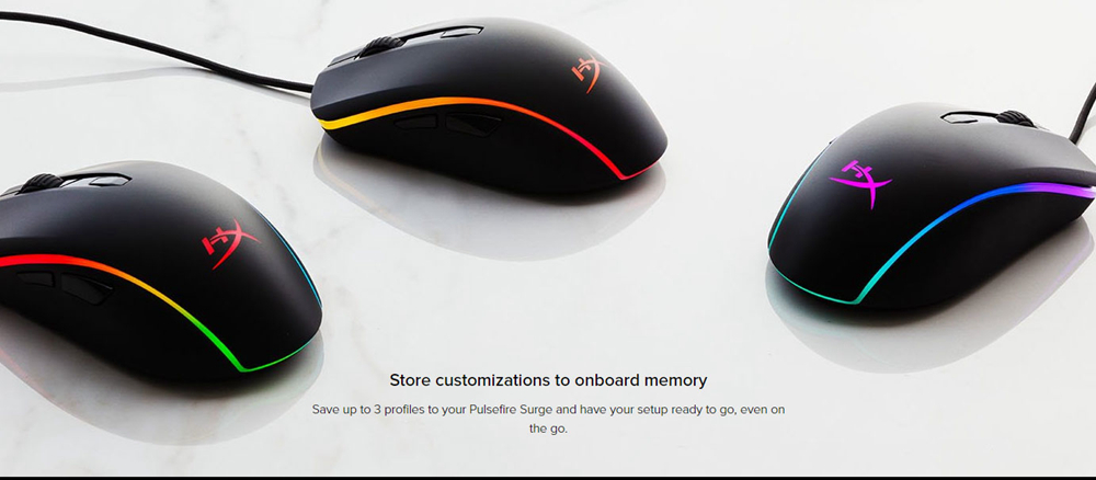 Kingston HyperX Pulsefire Surge RGB Gaming Mouse Pixart 3389 Sensor 16,000DPI 6 Programmable Buttons (HX-MC002B) - Black