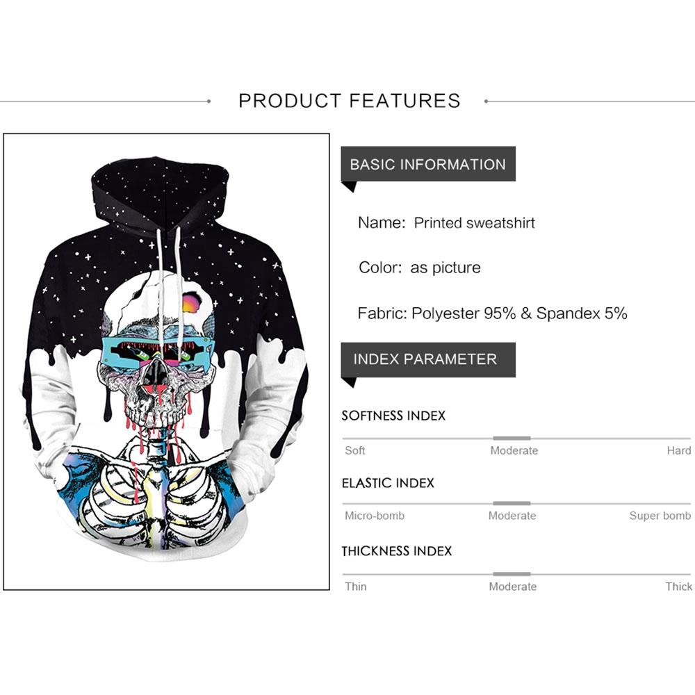 3D Digital Printed Halloween Series Skeleton Pattern Unisex Long Sleeve Pullover Hoodie Size M - Multi-color