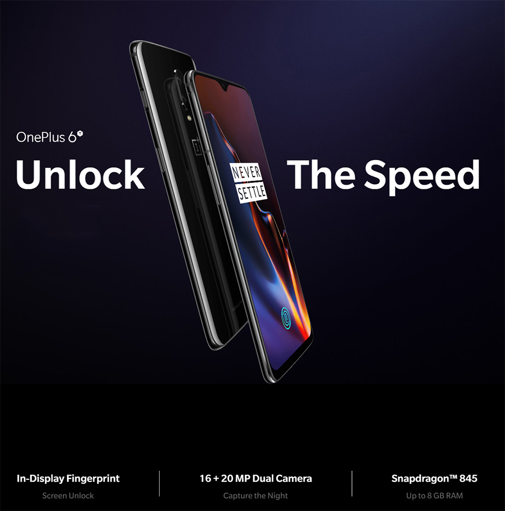 [Official Global ROM]Oneplus 6T 6.41 Inch 4G LTE Smartphone Snapdragon 845 8GB 256GB 16.0MP+20.0MP Dual Rear Cameras Android 9.0 In-Display Fingerprint NFC Fast Charge - Midnight Black