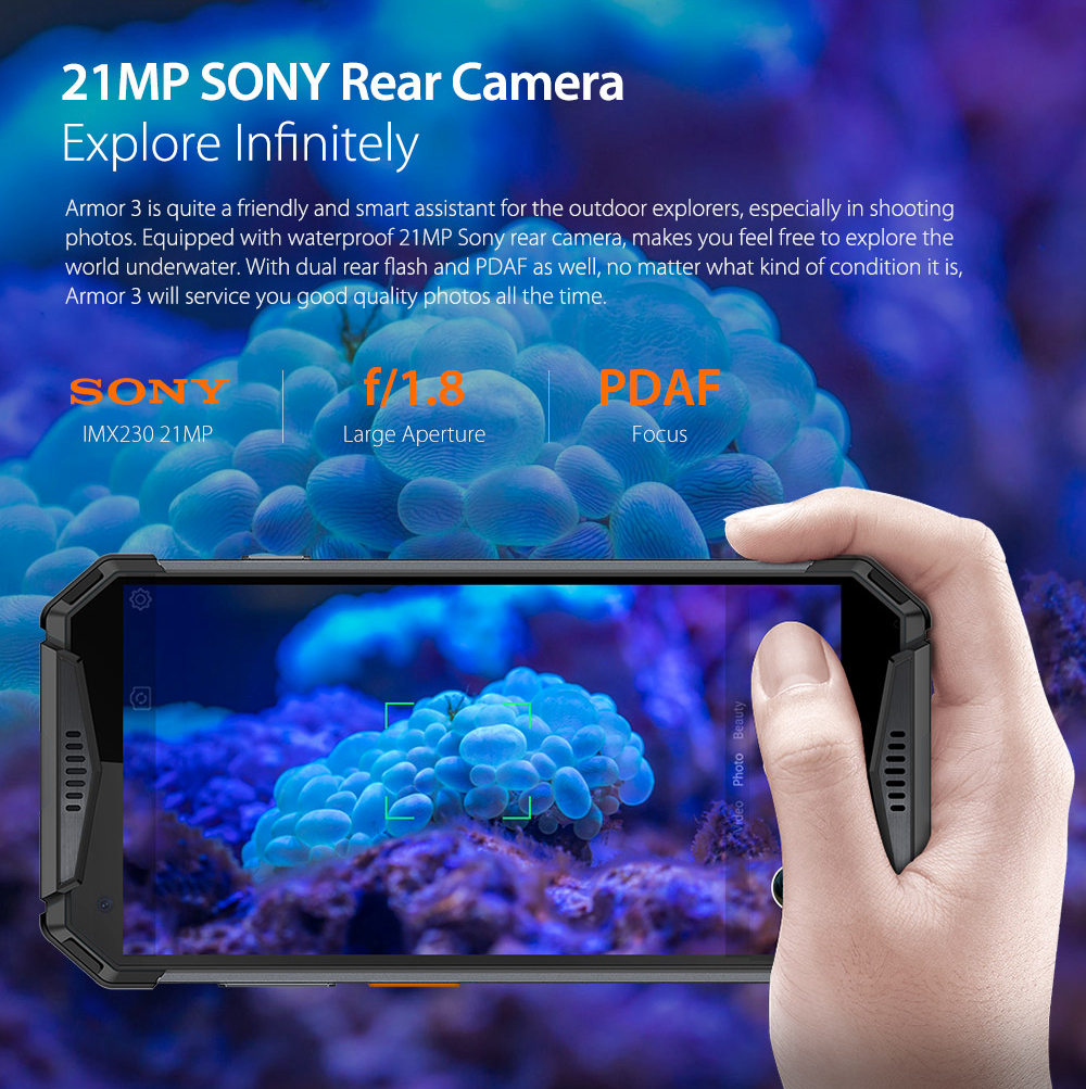 [HK Stock]Ulefone Armor 3 5.7 Inch 4G LTE Smartphone FHD+ Screen MT6763T 4GB 64GB 21.0MP Rear Camera Android 8.1 IP68 NFC 10300mAh Fast Charge - Black