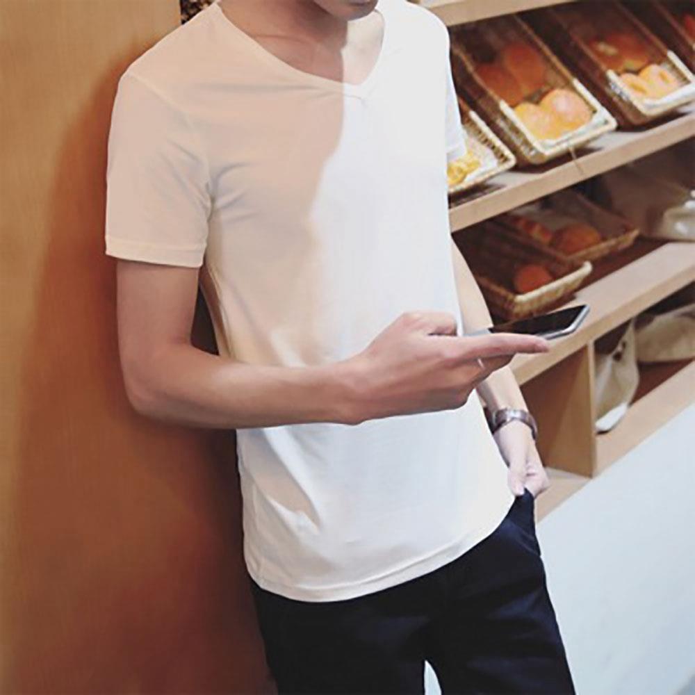 Men's Basic V-neck Short Sleeve T-shirt (Personality Tee Cultivating Size L) - White 37 Men's Basic V-neck Short Sleeve T-shirt (Personality Tee Cultivating Size M) - White