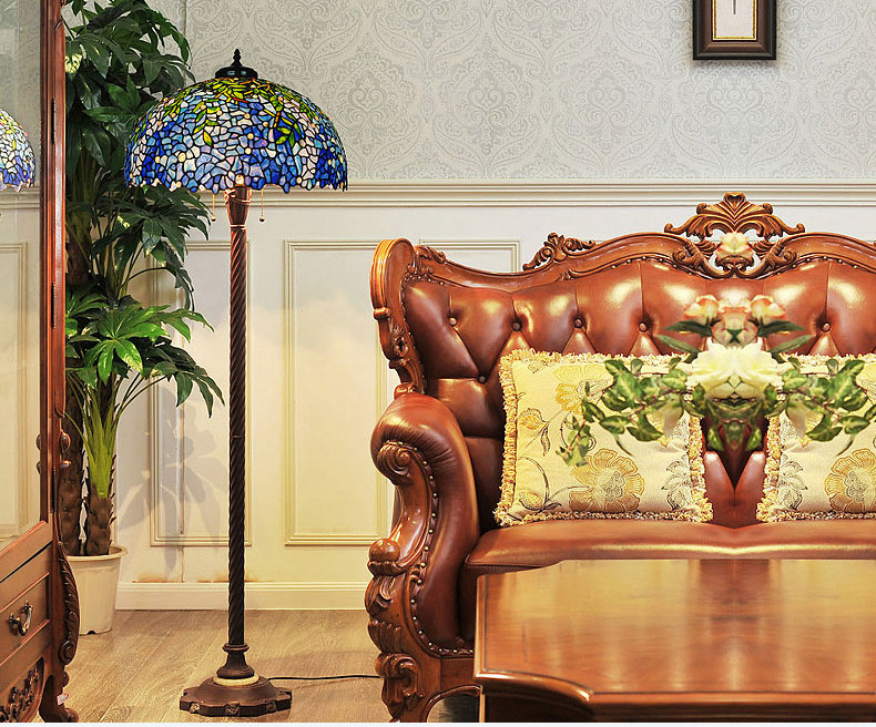 FUMAT 16 Inch Tiffany Style Stained Glass Handcrafted Floor Lamp - Romantic Wisteria Design