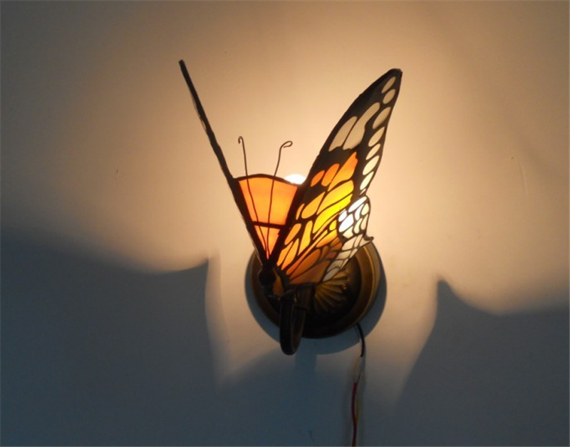 FUMAT Tiffany Style Stained Glass Wall Sconce - Creative Butterfly Glass Design