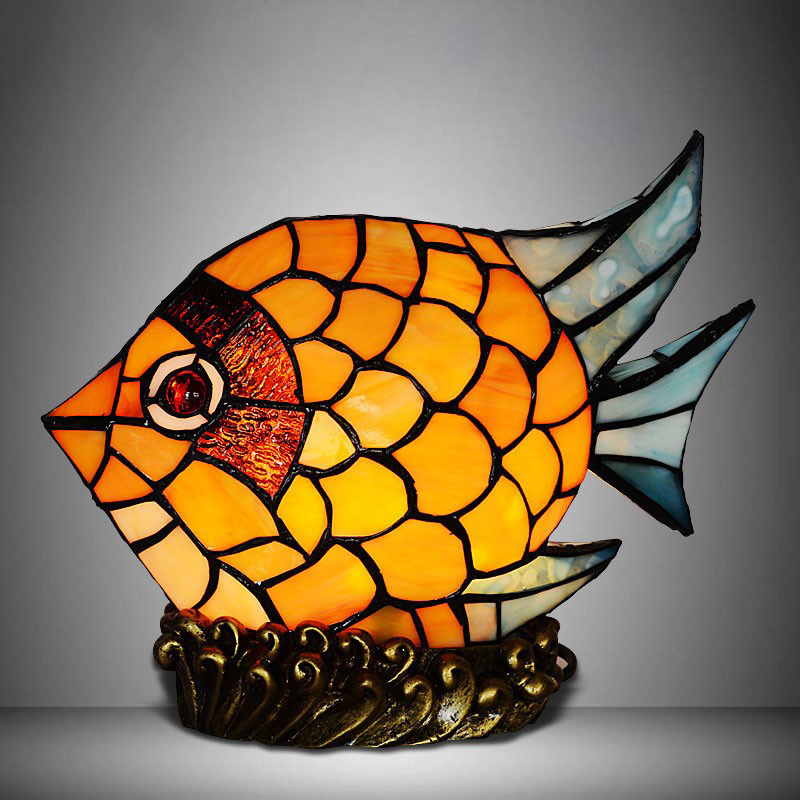 FUMAT Nordic Stained Glass Table Lamp - Creative Colorful Fish Design