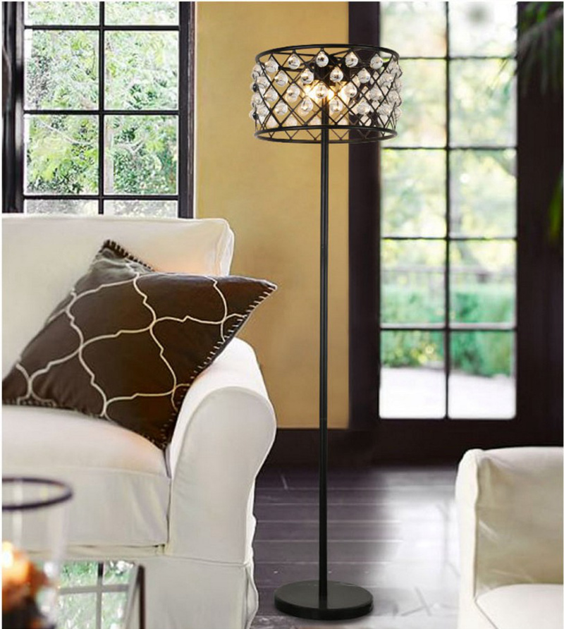 Fumat American Crystal Glass Floor Lamp - Retro Wrought Iron Water-drop Glass Design