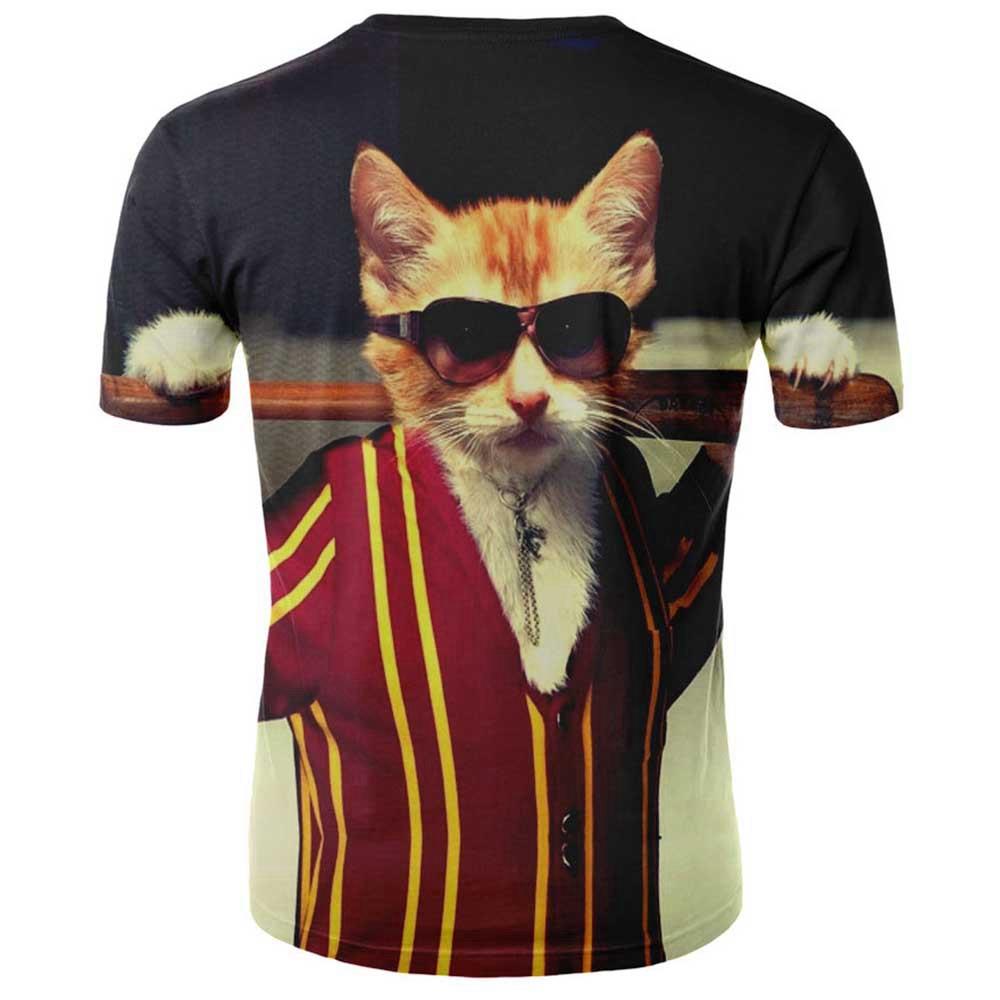 3D Digital Printed Sunglasses Cat Pattern Men's Summer Short Sleeve T-shirt Size M - Multi-color