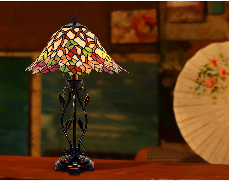 FUMAT Tiffany Style Stained Glass Handcrafted Table Lamp - Creative Red Maple Leaf Desgin