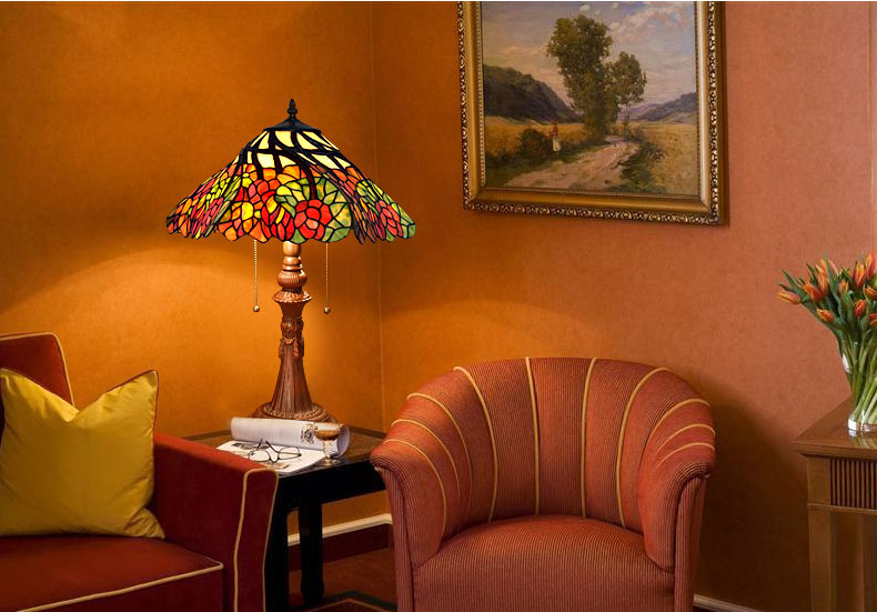 FUMAT Tiffany Style Stained Glass Handcrafted Table Lamp - Creative Red Maple Leaf Desgin