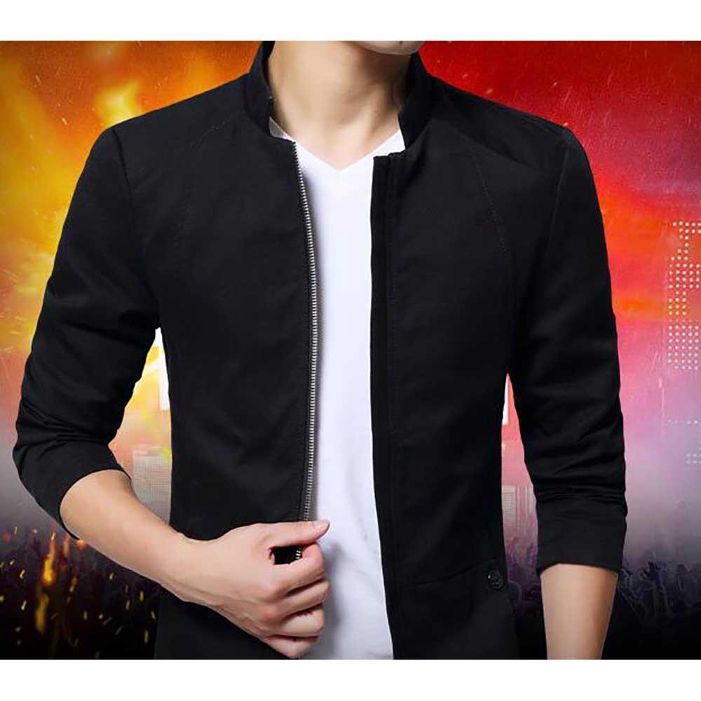 Men's Stand Collar Slim Fit Zipper Jacket Black