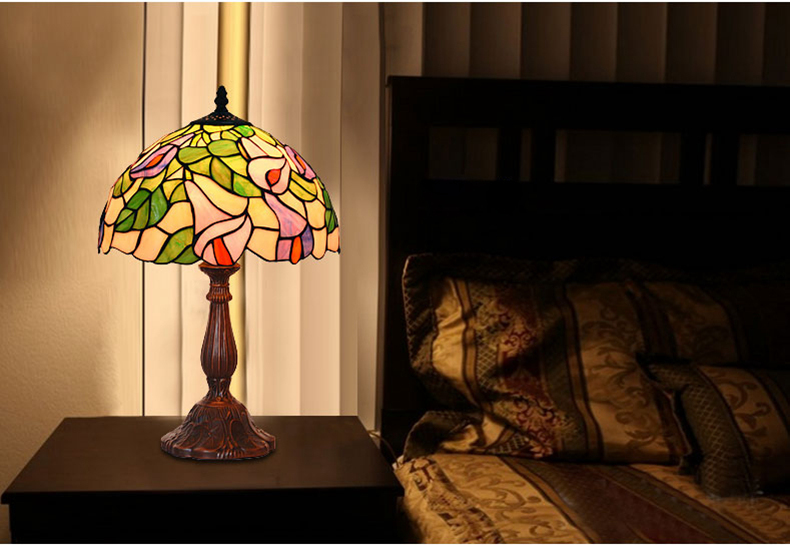 FUMAT Tiffany Style Stained Glass Table Lamp - Romantic Blue Tulip Design