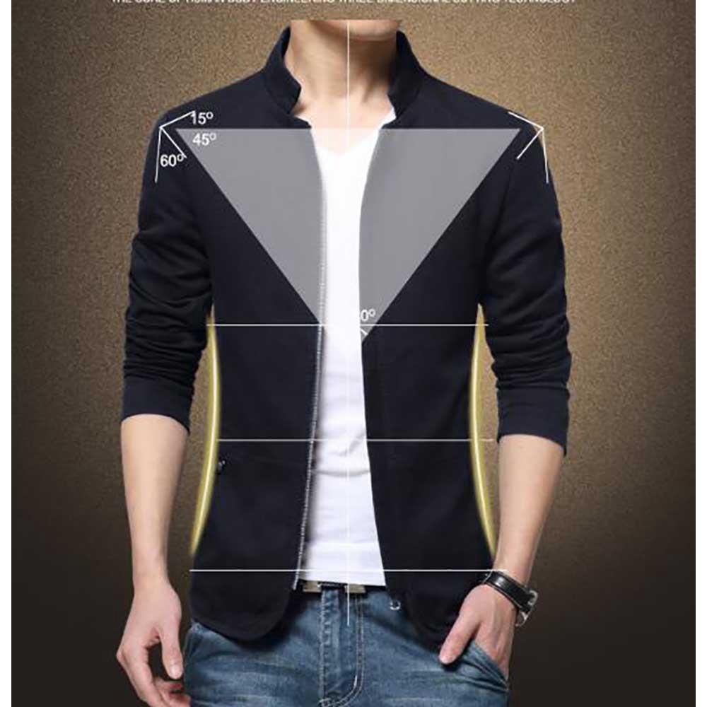Men's Autumn & Winter Business Casual Stand Collar Coat Slim Fit Jacket With Zipper Size M - Black