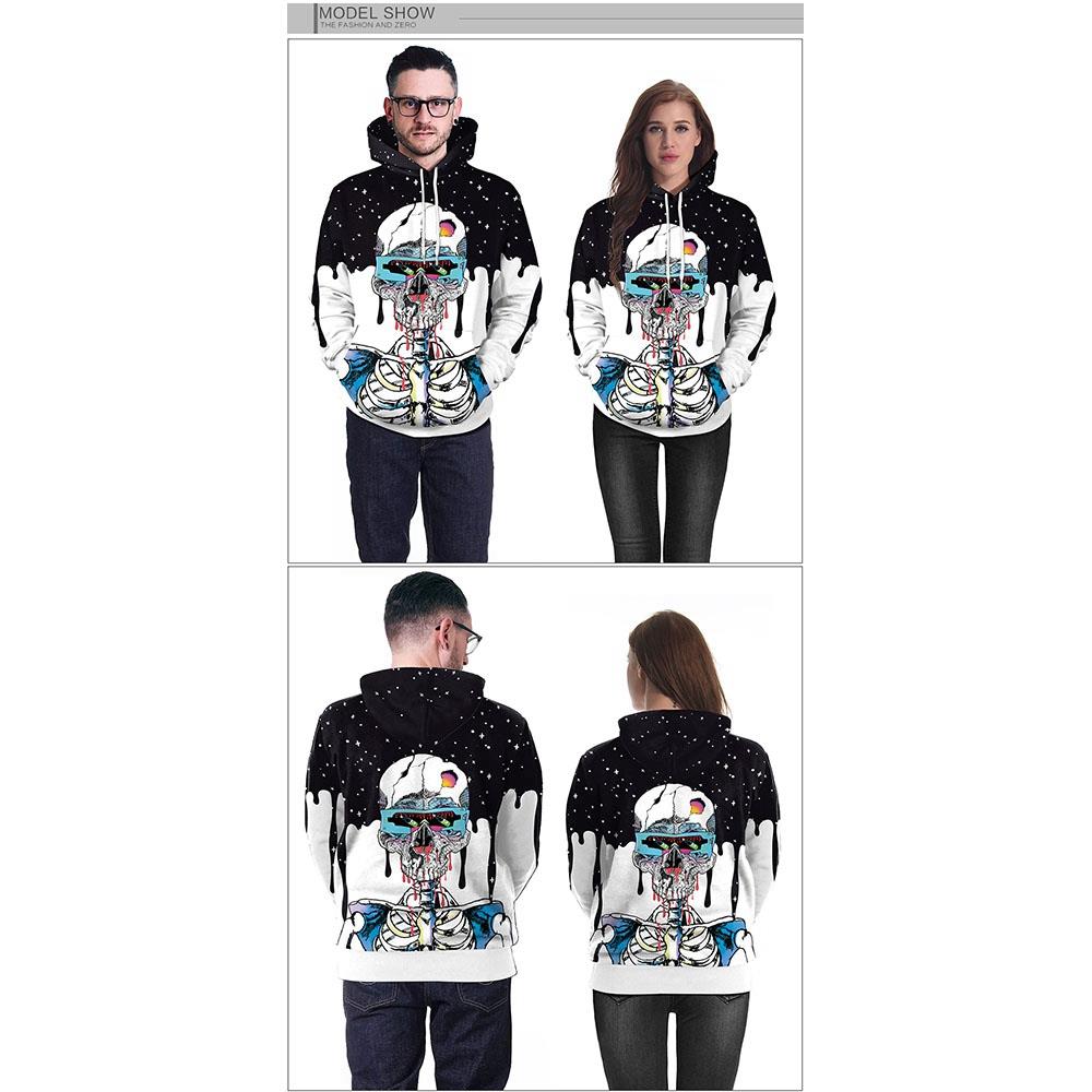 3D Digital Printed Halloween Series Skeleton Pattern Unisex Long Sleeve Pullover Hoodie Size M - Multi-color