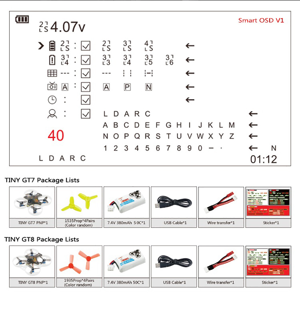 LDARC/Kingkong GT7 Tiny 2S 75mm FPV Racing Drone 150 Degree Camera AC900 Receiver - PNP