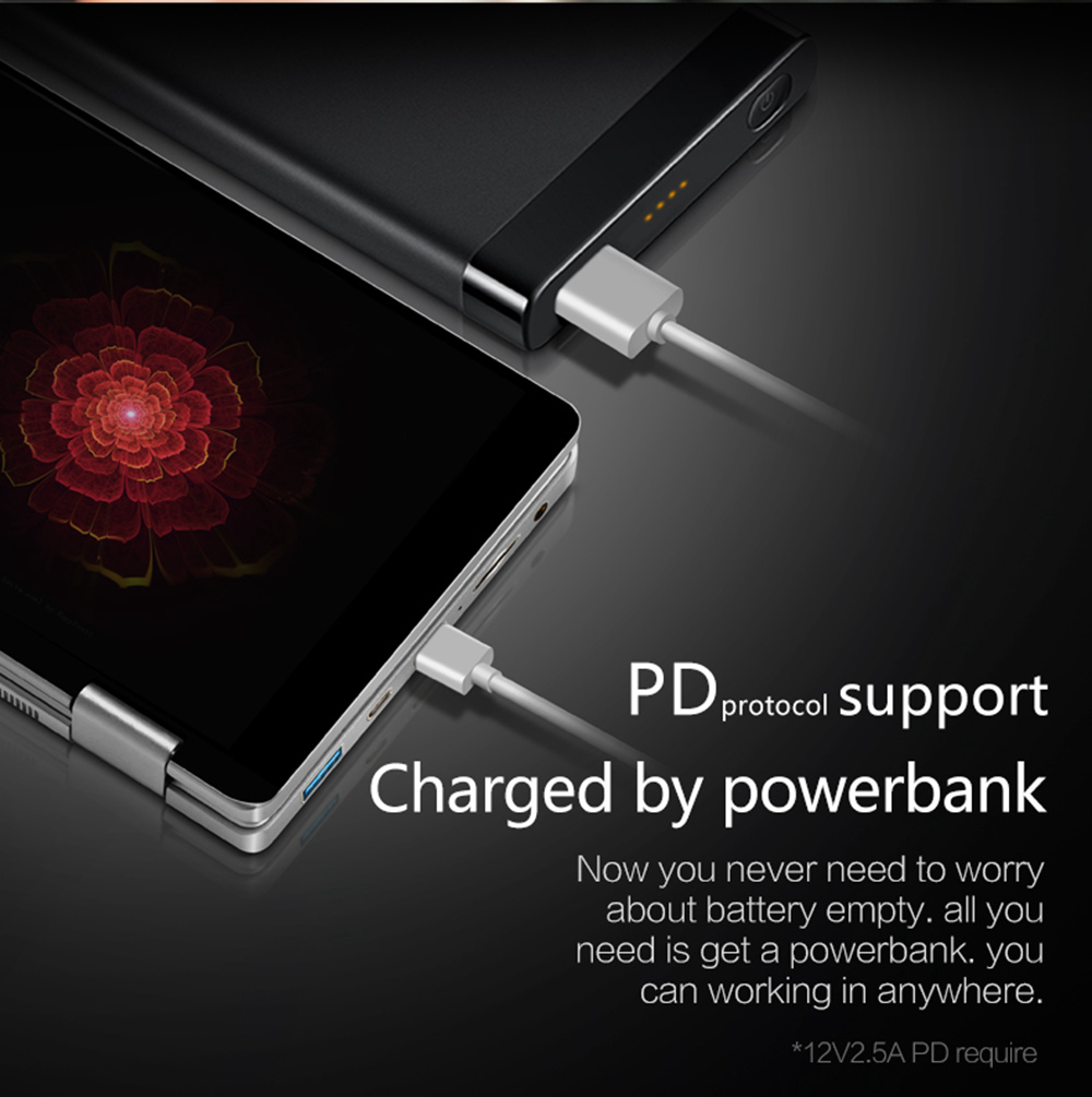 One Netbook One Mix 2S Yoga Pocket Laptop Intel Core M3-8100Y Dual Core Touch ID 7" IPS Screen 1920*1200 Windows 10 8GB DDR3 256GB PCI-E SSD - Silver