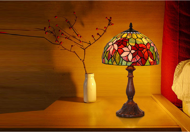 FUMAT Tiffany Style Stained Glass Table Lamp - Romantic Blue Tulip Design