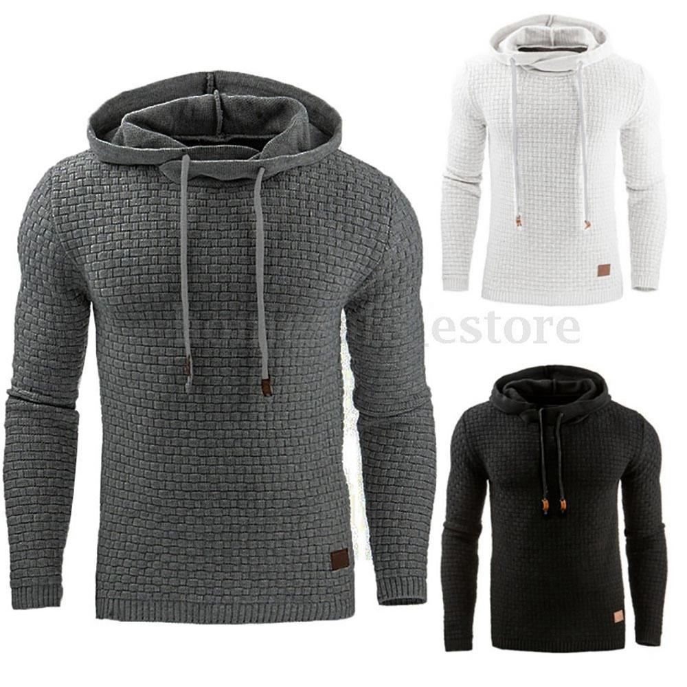 Men's Basic Winter Warm Long Sleeve Grid Hoodie (Sweatshirt Outwear Sweater Size L) - White