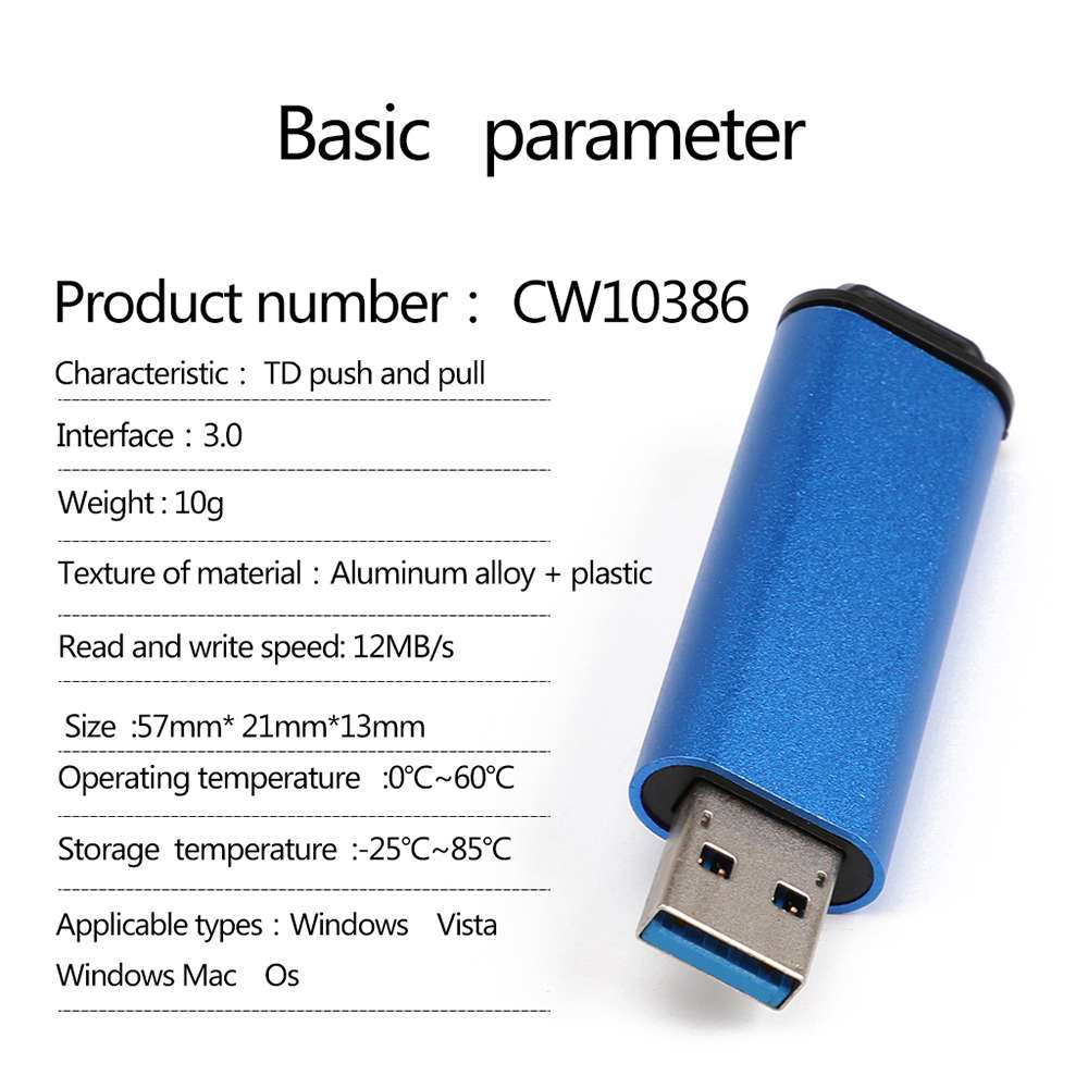 CW10386 USB Flash Drive 16GB USB3.0 TD Push And Pull Flash Drive - Blue