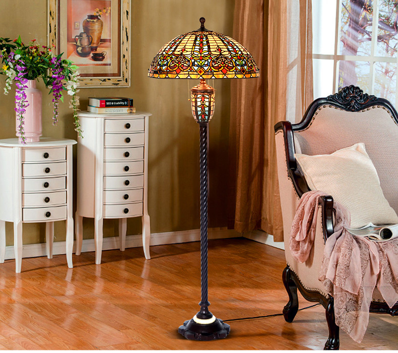 FUMAT Tiffany Style Stained Glass Handcrafted Floor Lamp - Romantic Baroque Design