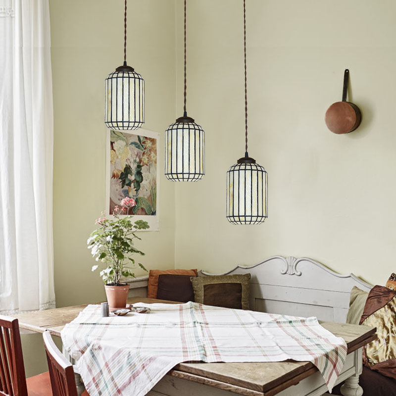 FUMAT Tiffany Style Stained Glass Handcrafted Pendant Light - Red Plum Design with 3 Lights