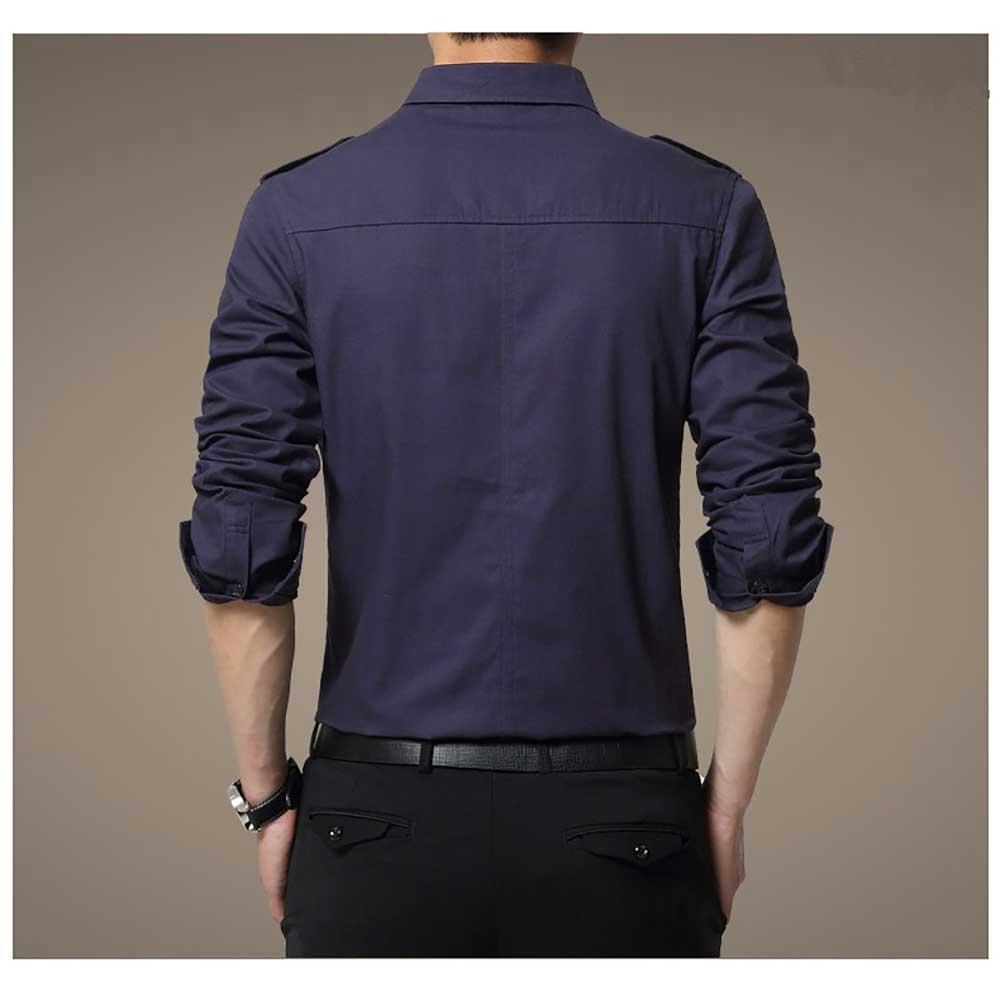 Men's Cotton Long Sleeve Shirt Dark Blue