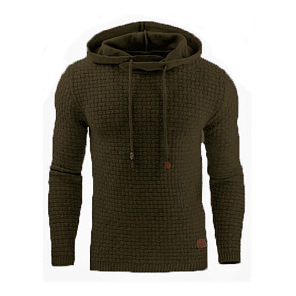 Men's Basic Winter Warm Long Sleeve Grid Hoodie (Sweatshirt Outwear Sweater Size L) - Army Green